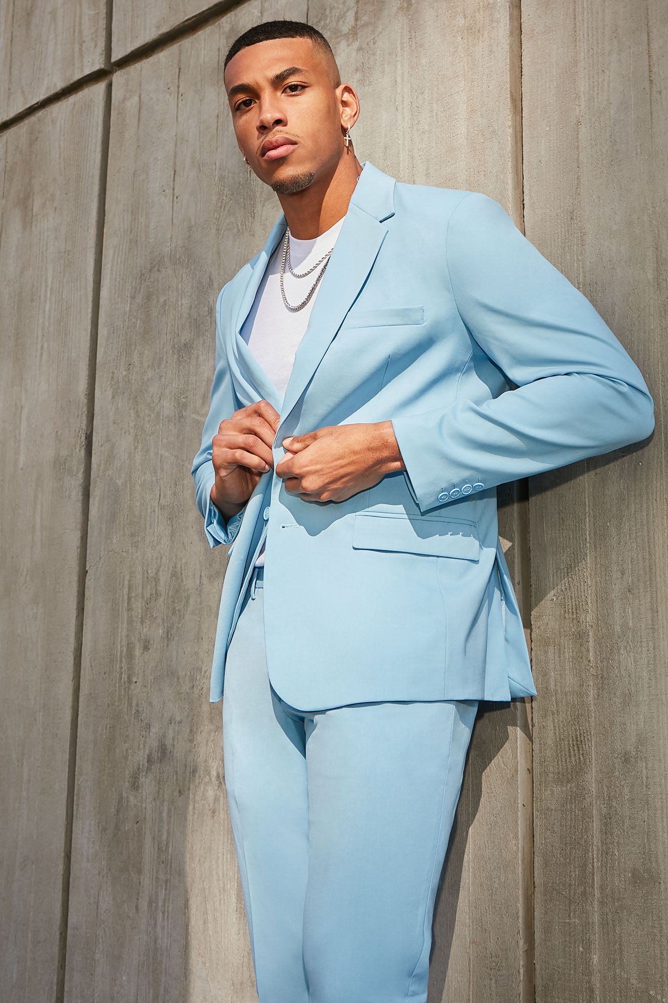 Pastel Blue Cotton Satin Pant Set With Metallic Jacket Design by Amit  Aggarwal Men at Pernia's Pop Up Shop 2024